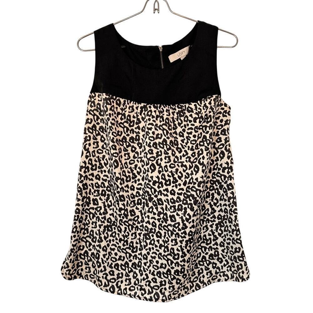 Ann Taylor Loft Size Small Black Sleeveless Workwear Animal Print Blouse Office